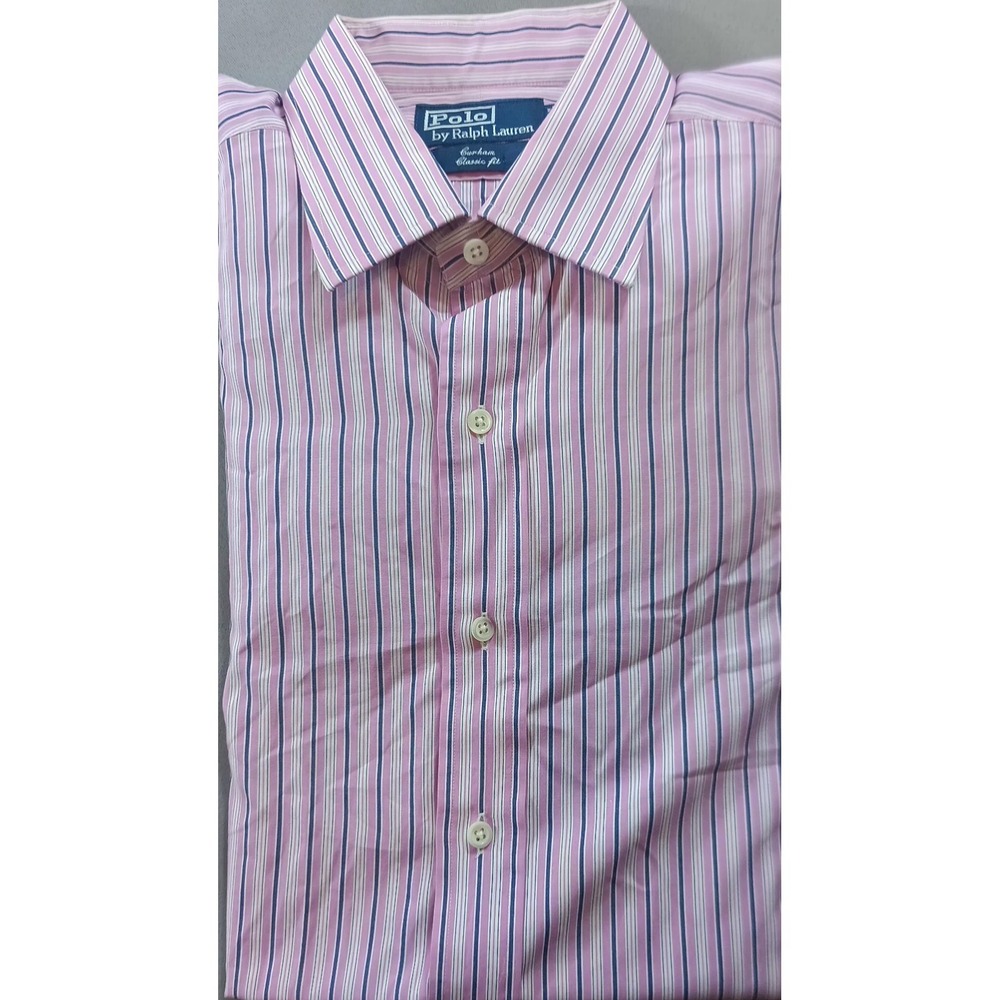Polo Ralph Lauren mens shirt pink Stripe 16 1/2 x 34 Long Sleeve preppy business